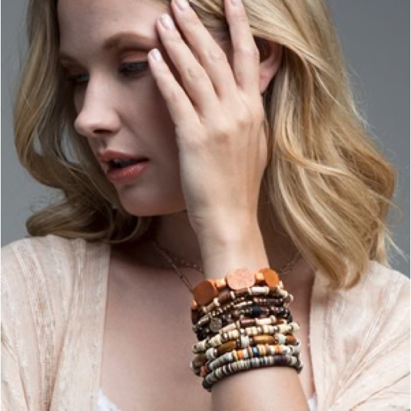 None Jewelry - Wood Natural Brown Tones Multi Stand Bracelet NWT